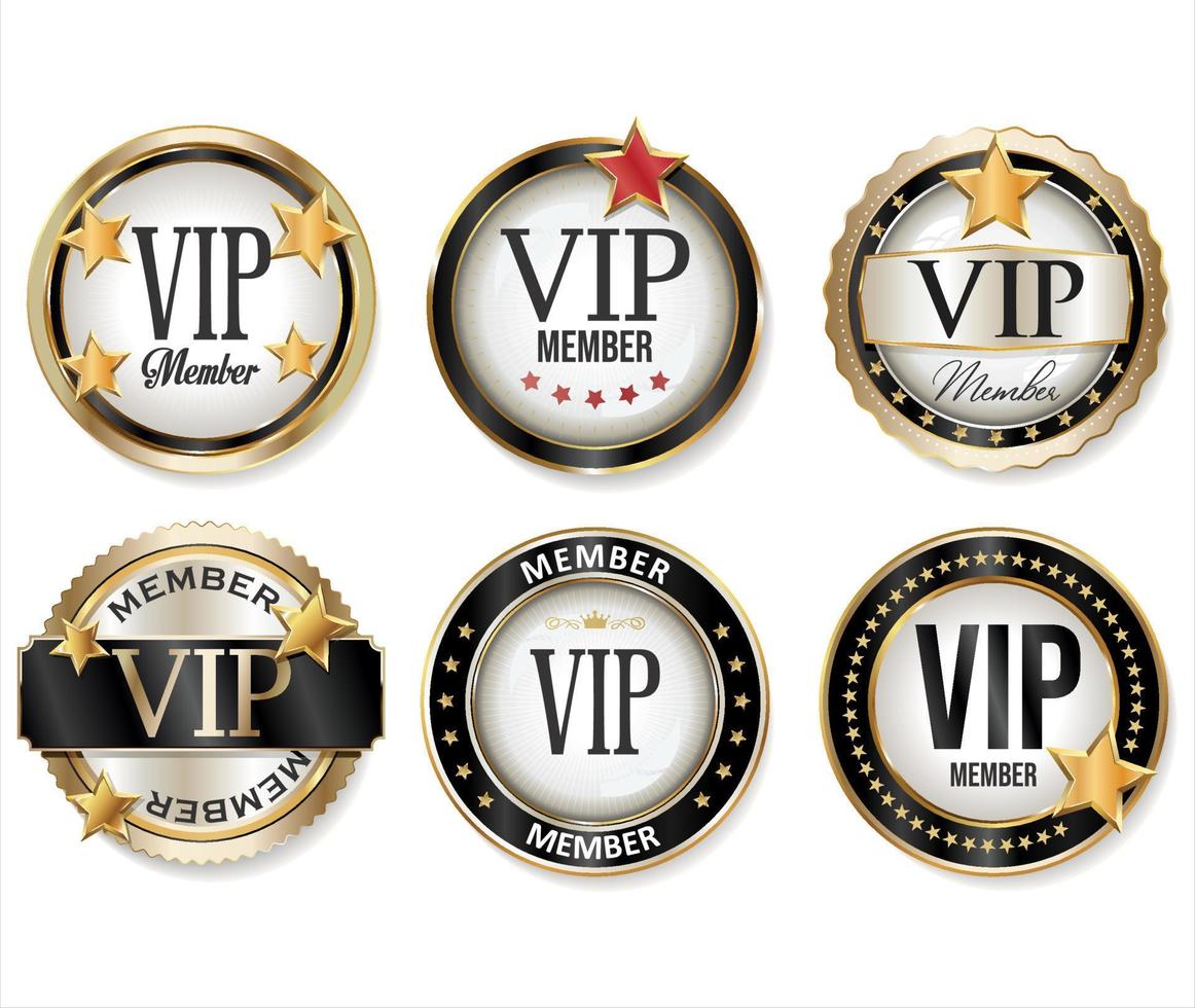 VIP gold and black labels and badges collection vector