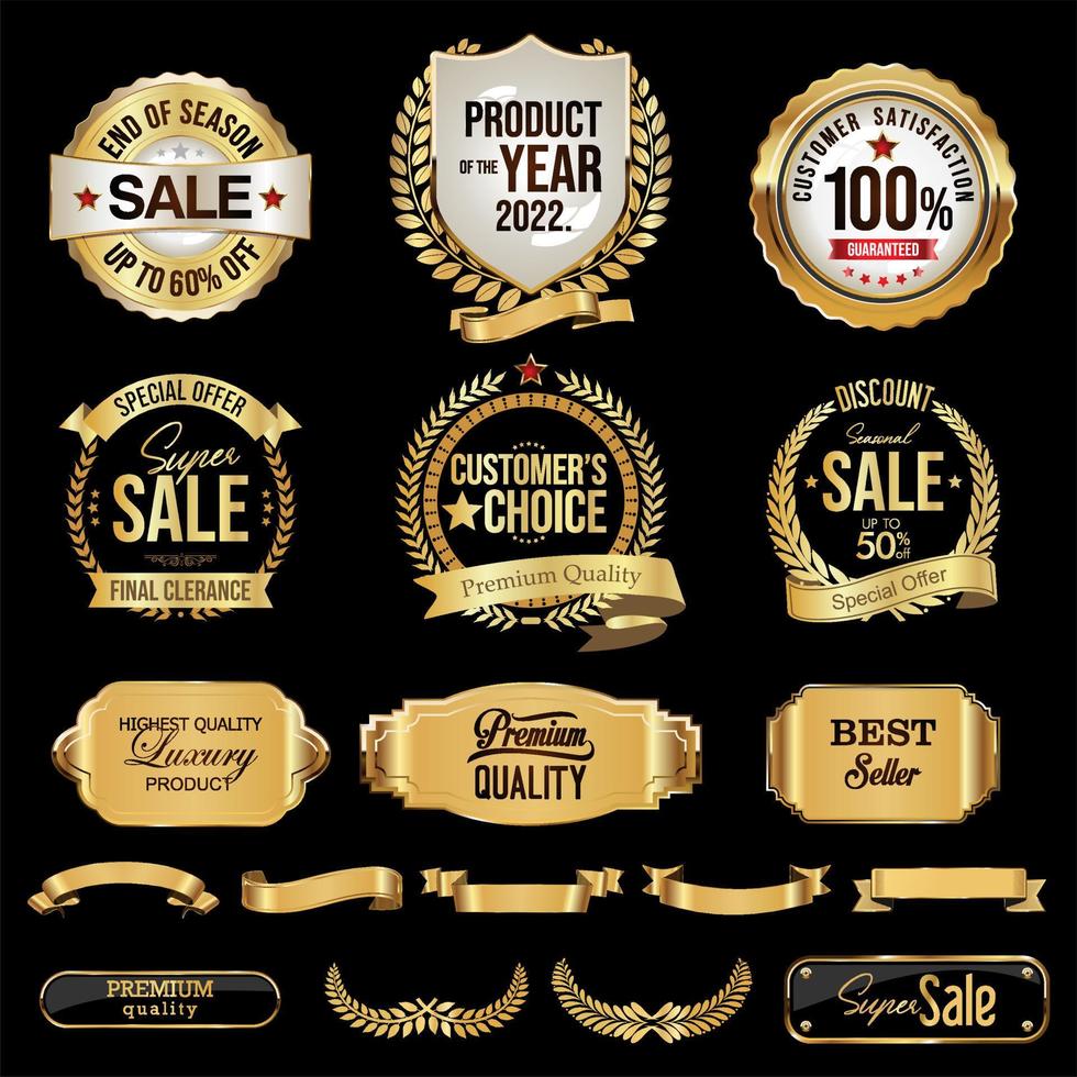 Super collection of golden badges labels and laurels sale and premium products vector