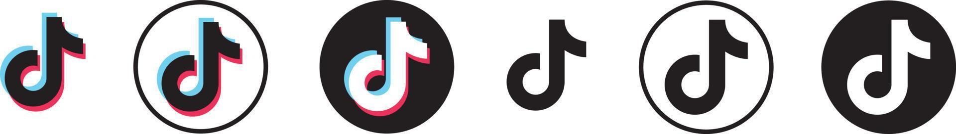 Tik Tok logo set in six different versions in a flat design vector
