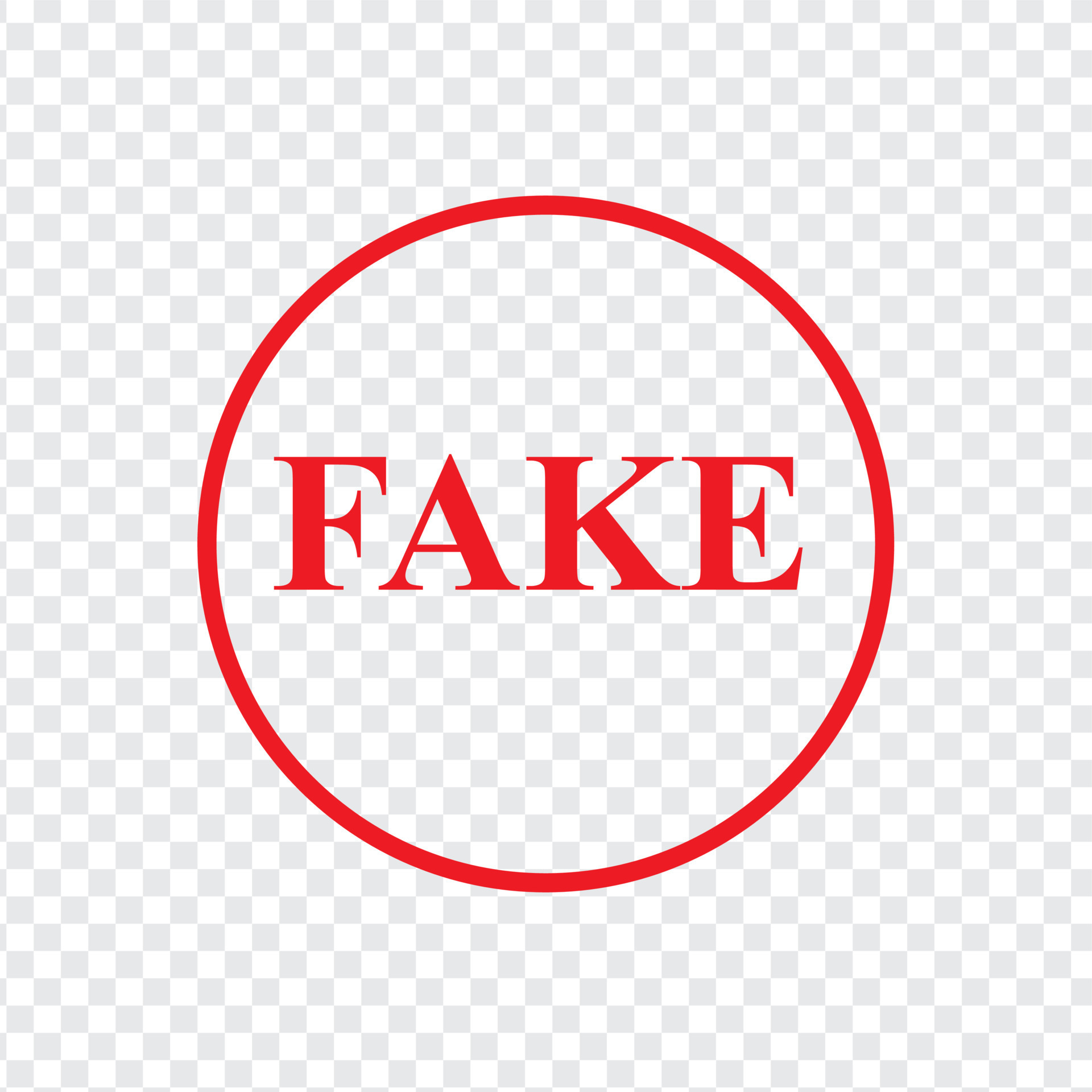 Fake icon is red on a transparent background. Logo, stamp. Vector ...