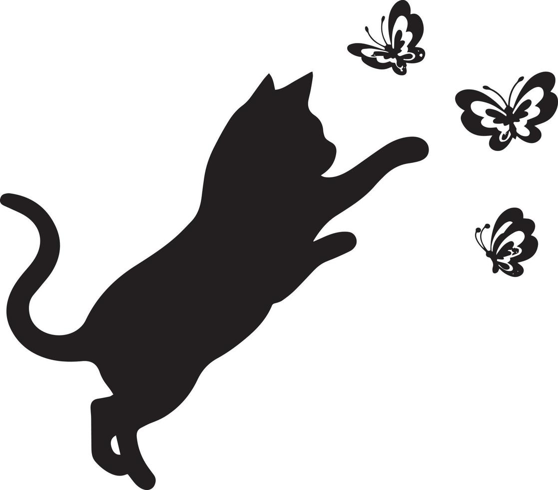 A kitten is playing with a butterfly. A wall sticker with the image of a Maine Coon kitten. vector