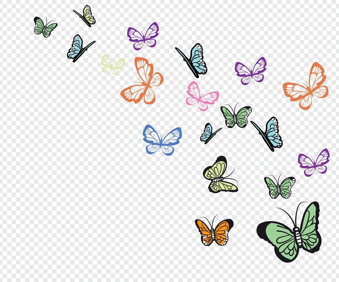 Flying butterflies. Colorful butterfly isolated on transparent background. Spring and summer insects vector illustration. Butterfly summer and spring insect, flying animal