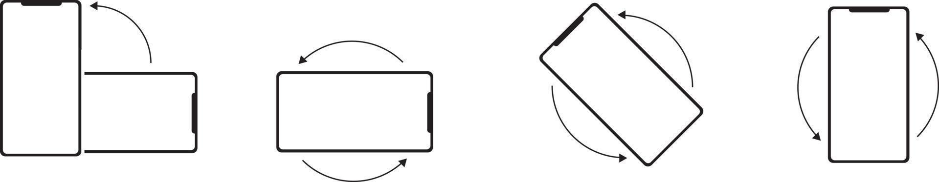Rotate mobile phone. Device rotation symbol set. Rotate smartphone, icon set vector illustration for mobile app or web site . Smartphone screen. EPS 10
