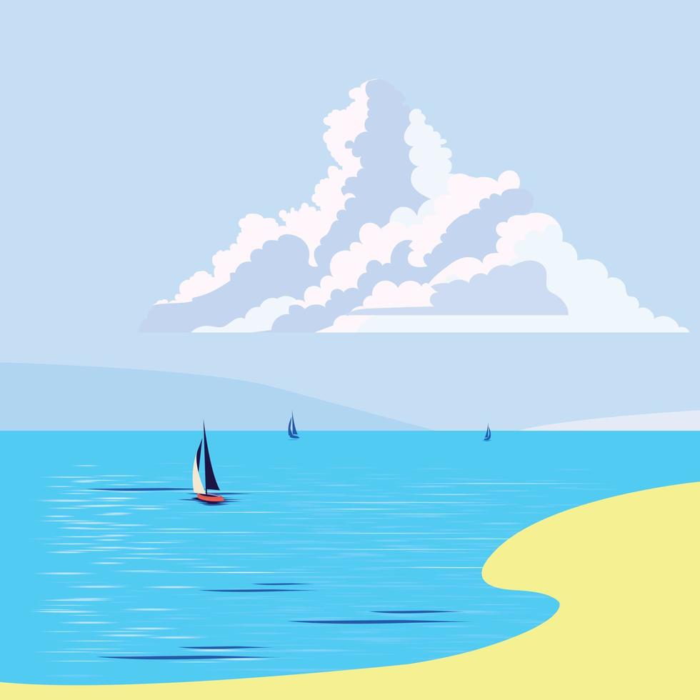 Vector blue sea, sky background and yachts.