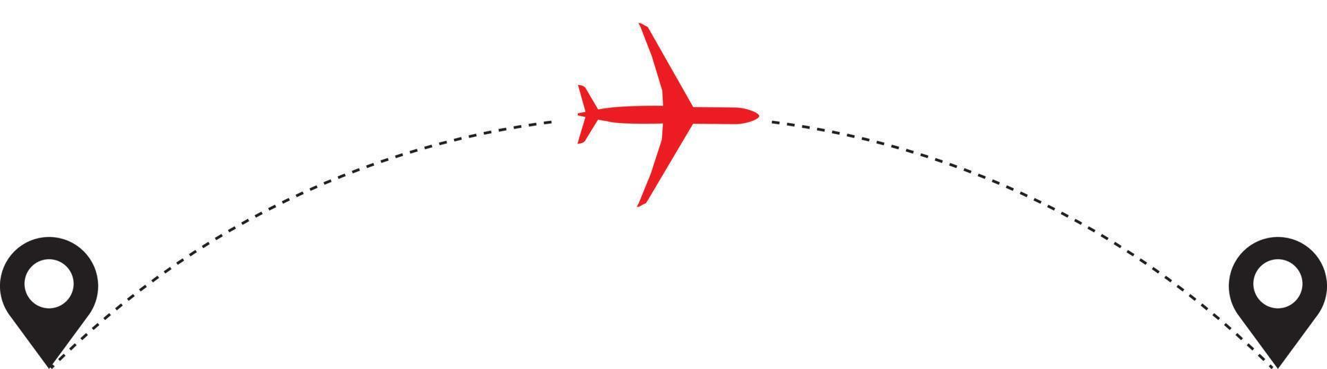 Airplane line path icon. Vector illustration of air plane flight route with line trace isolated on white background