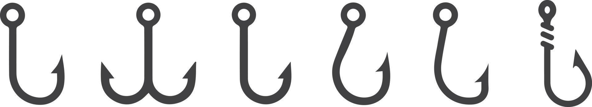 Fishing hook vector icons set. Angler equipment. Black fishing hooks. Vector 10 EPS.