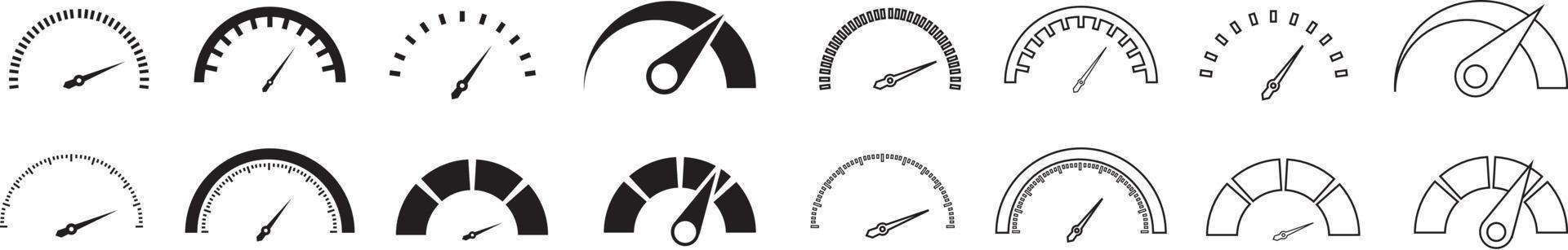 Speedometers icons set. Speed indicator sign. Performance concept. Fast speed sign. Vector illustration