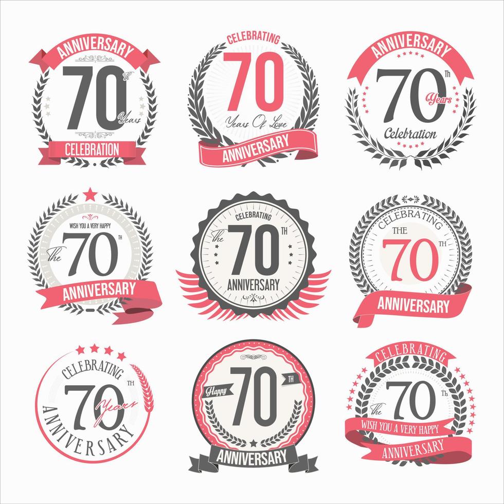 Collection of anniversary badges and labels retro design vector