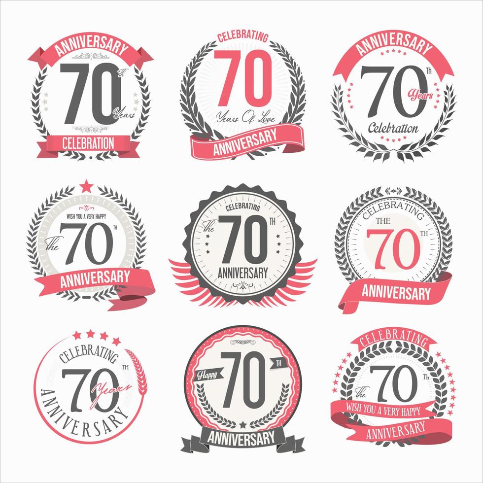 Collection of anniversary badges and labels retro design vector