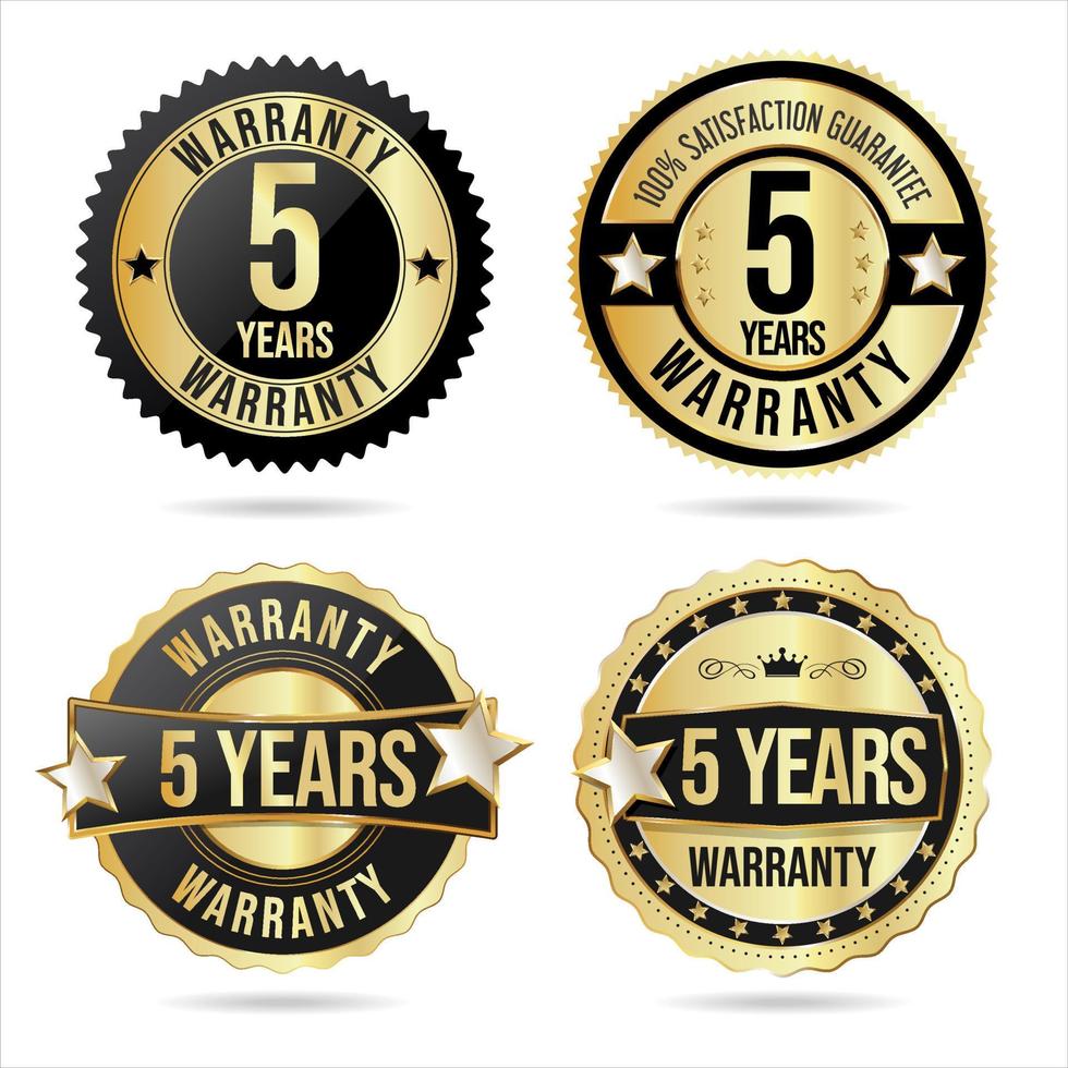 Collection of customer satisfaction  warranty guaranteed gold and black badges vector