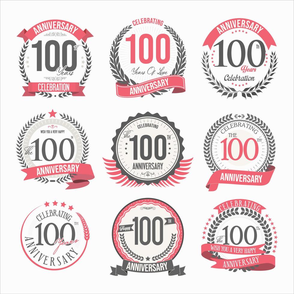 Collection of anniversary badges and labels retro design vector