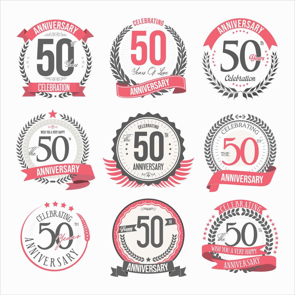 Collection of anniversary badges and labels retro design vector