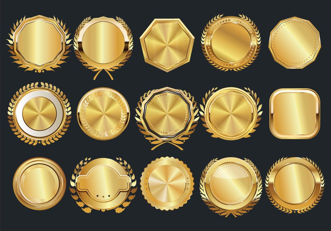 Collection of golden badges and labels retro style vector