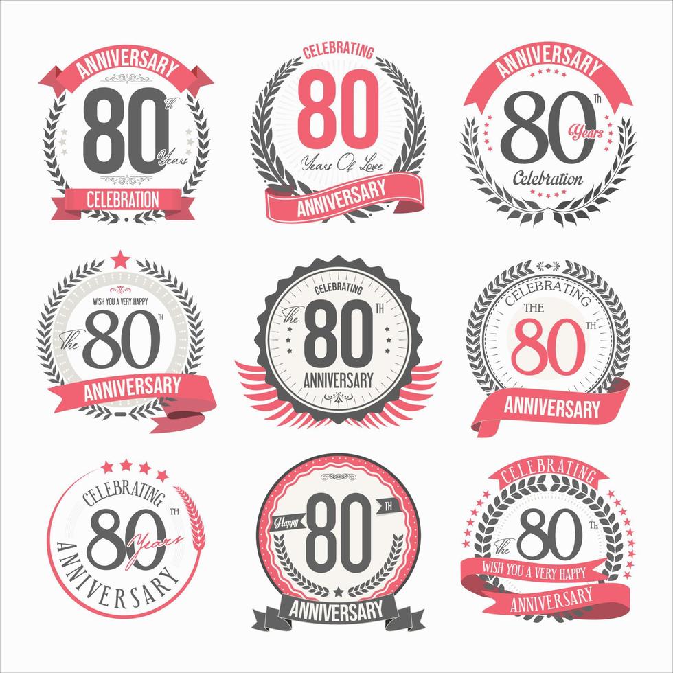 Collection of anniversary badges and labels retro design vector