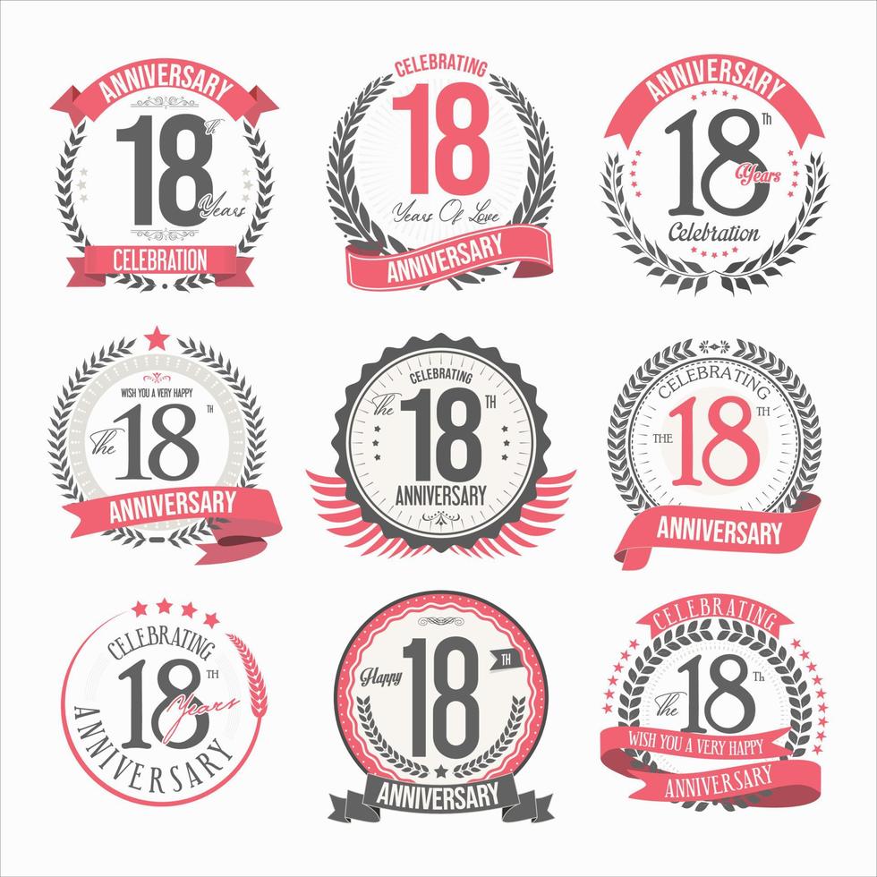 Collection of anniversary badges and labels retro design vector