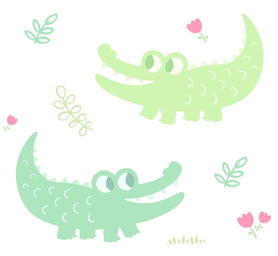 Cute Alligator Seamless Pattern Vector Illustration
