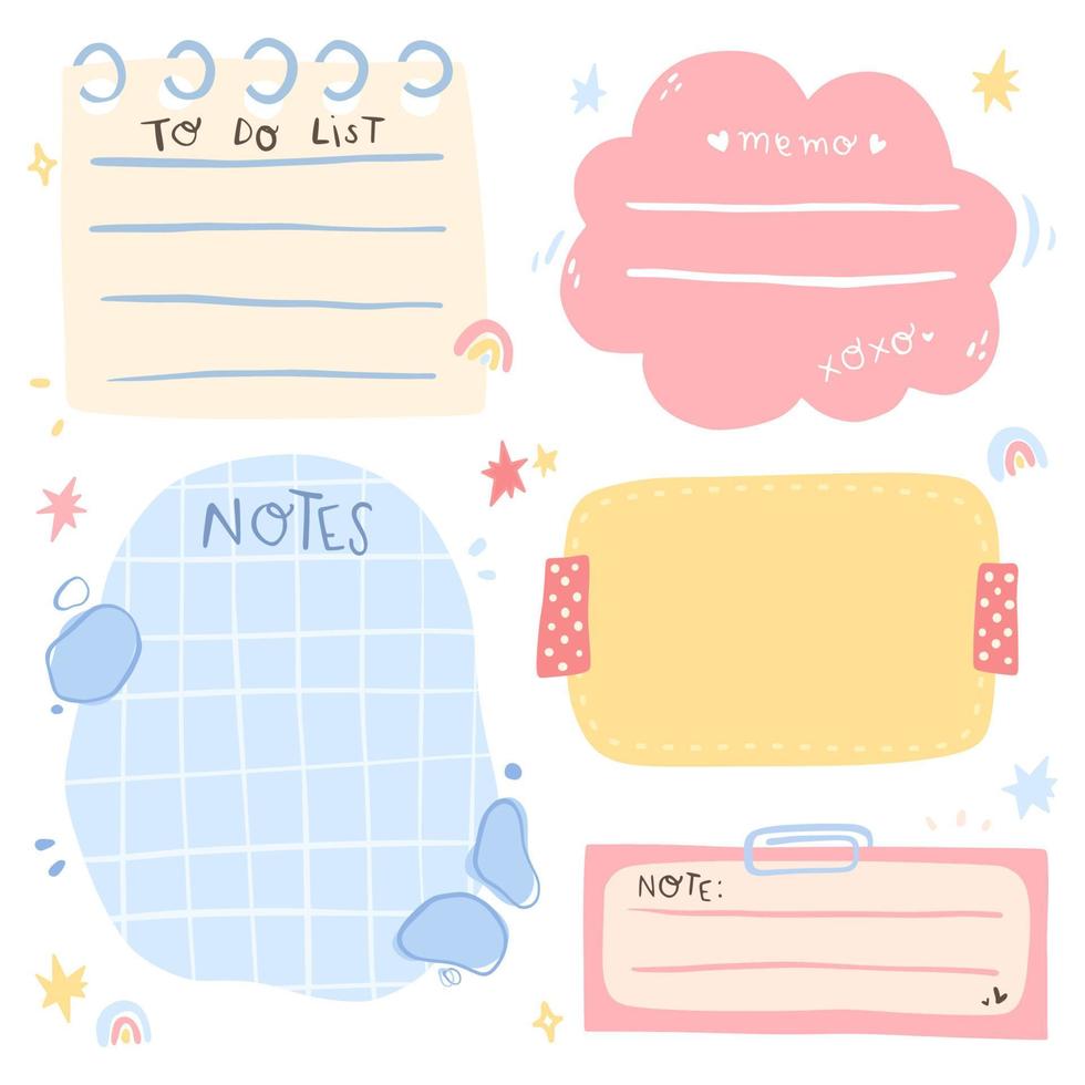 Cute Memo Set Vector Illustration