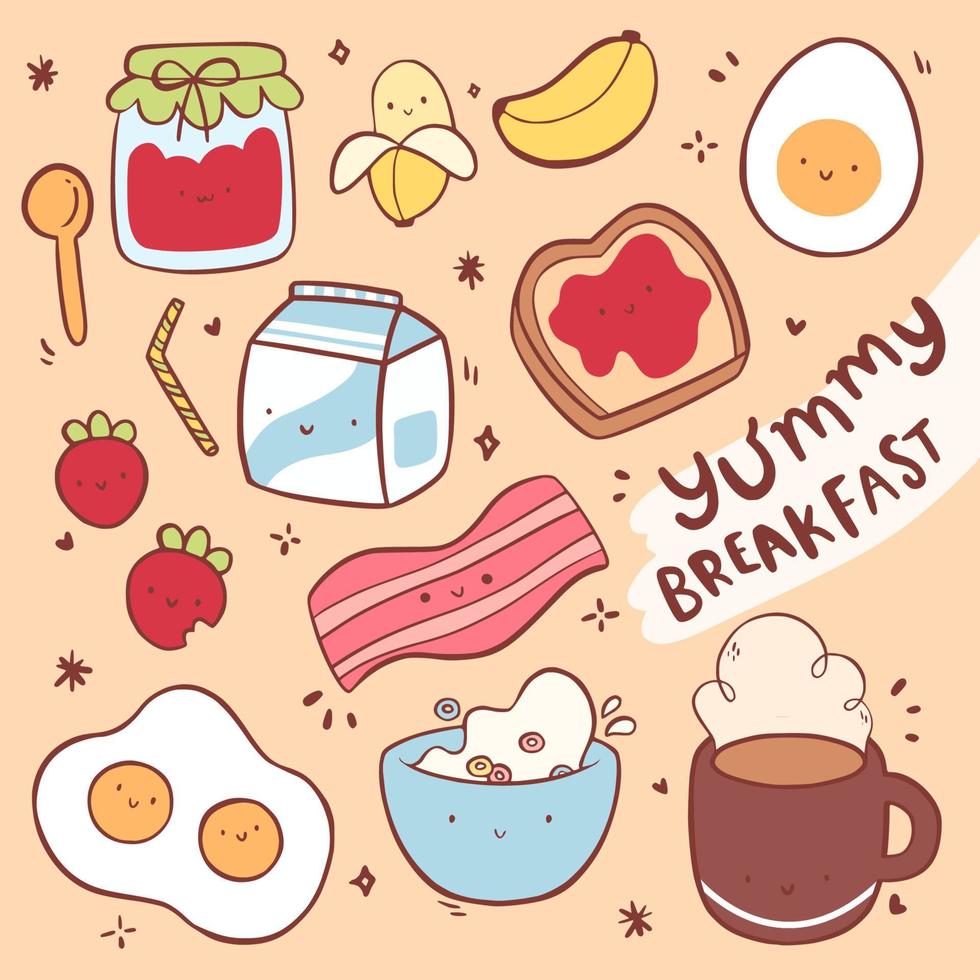 lindo desayuno doodle vector ilustración