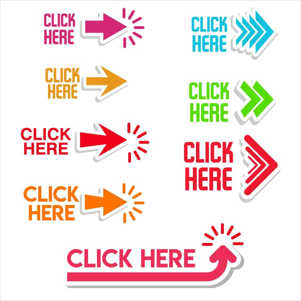 Click here button with hand pointer clicking vector