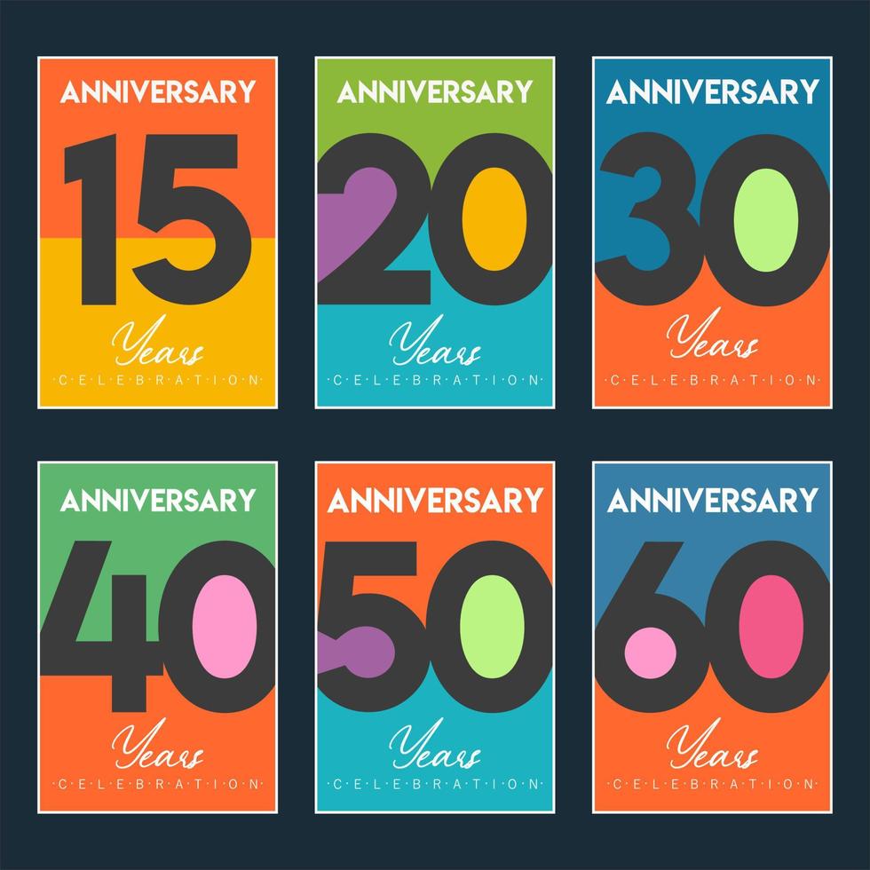 Collection of Anniversary retro symbols isolated on black background vector