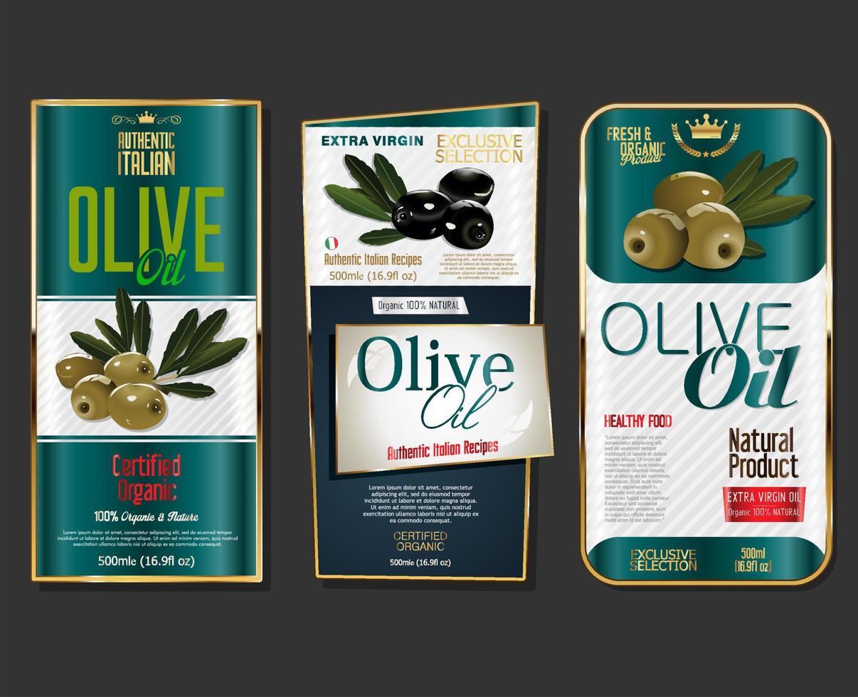 Collection of colorful olive oil labels vector