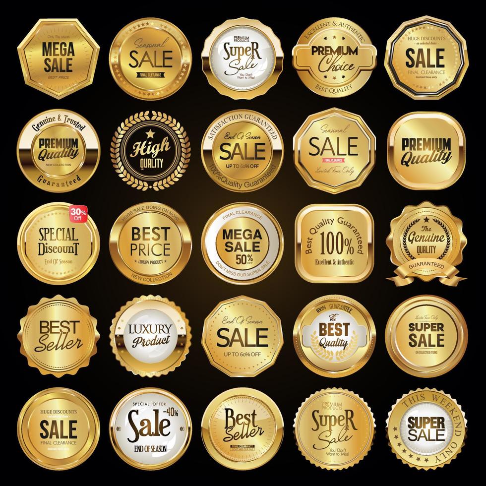 Mega collection of gold badges and labels retro design vector