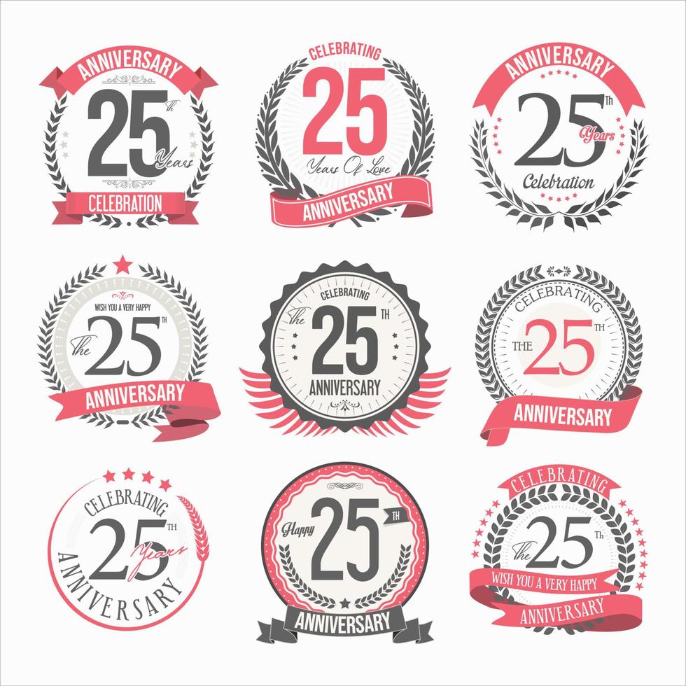 Collection of anniversary badges and labels retro design vector
