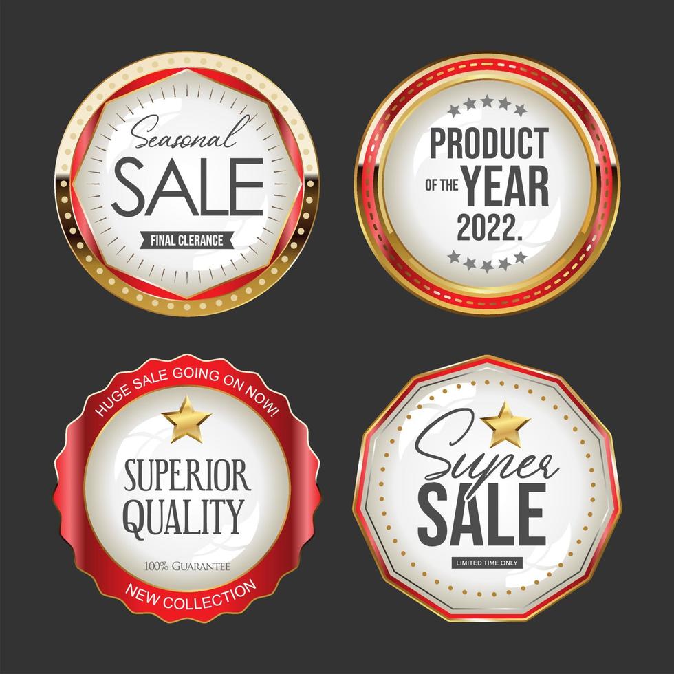 Collection of gold and red super sale badges and labels vector