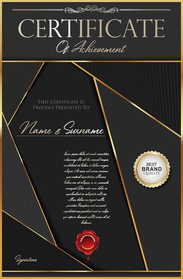 Elegant and luxury certificate or diploma gold and black design vector