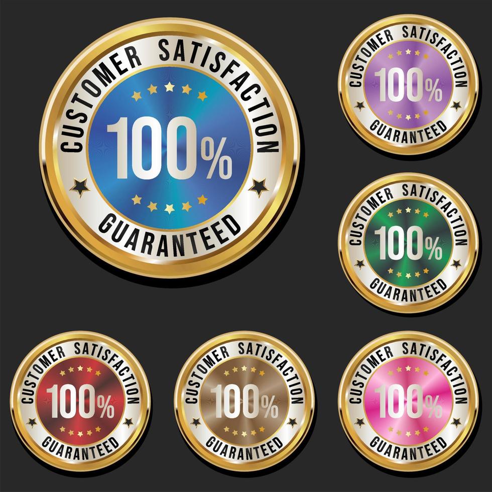 Collection of hundred percent satisfaction guarantee highly recommended multicolor badges vector