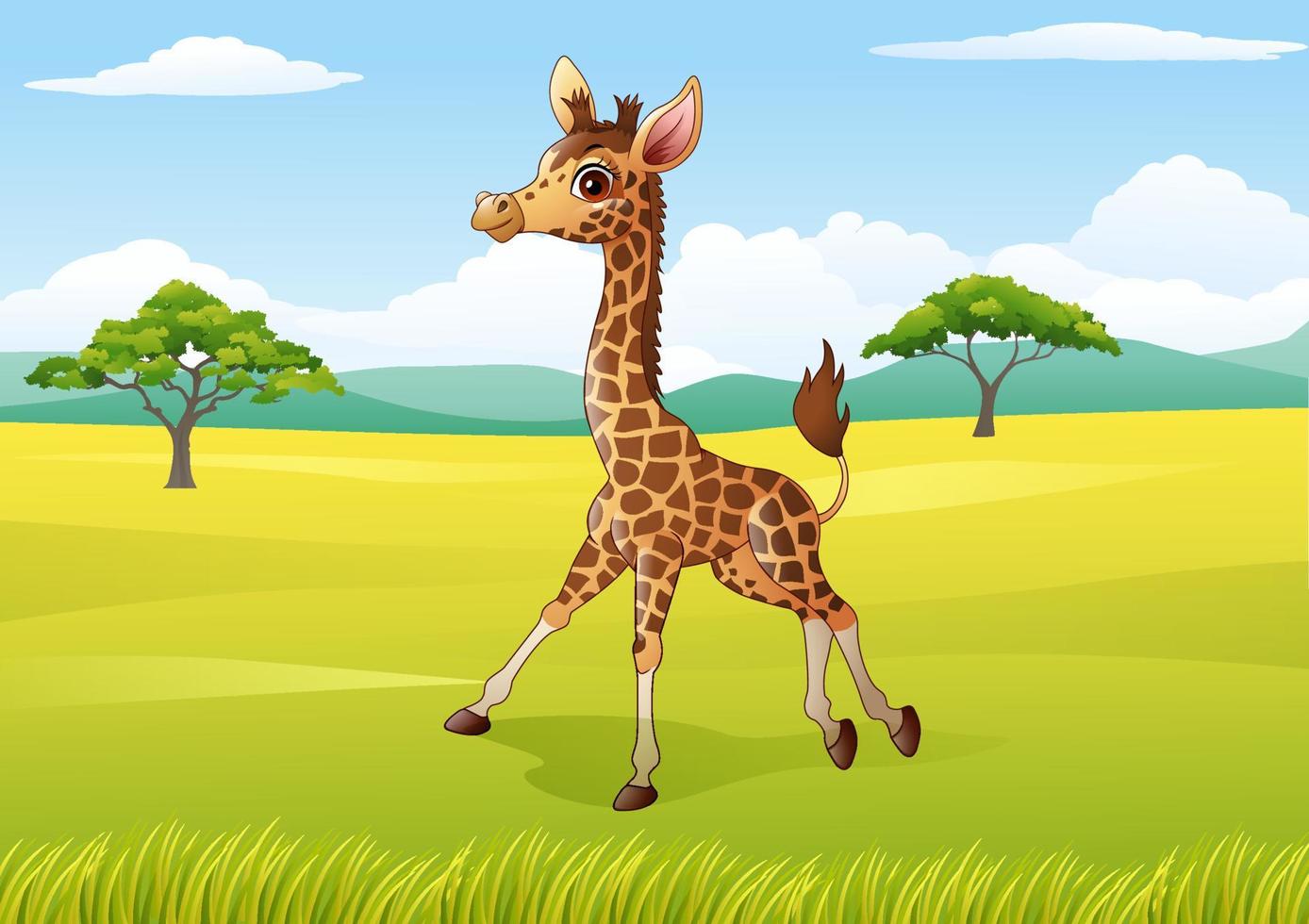 Cartoon Happy giraffe in the African landscape vector