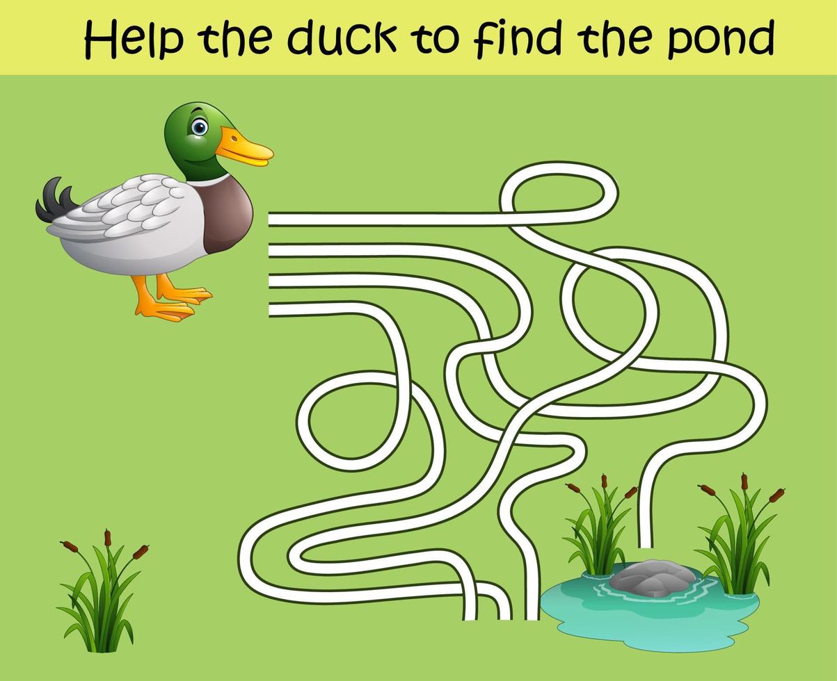 Maze game, help the duck to find the pond vector