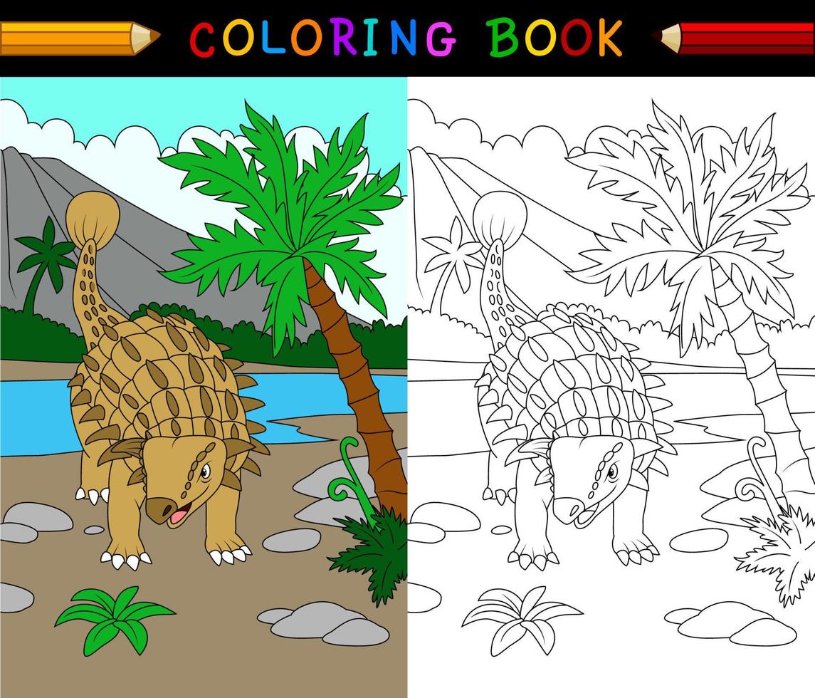 Página para colorear de anquilosaurios de dibujos animados vector
