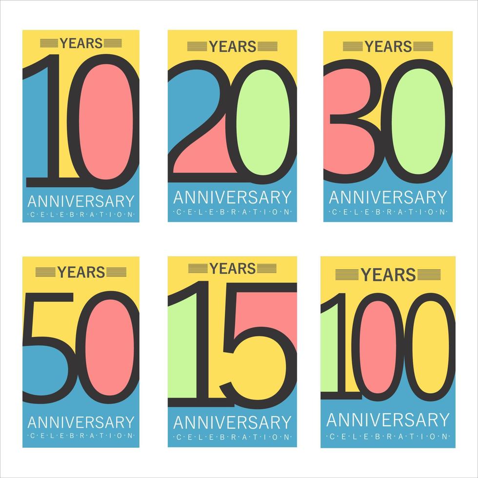 Collection of Anniversary retro symbols isolated on white background vector