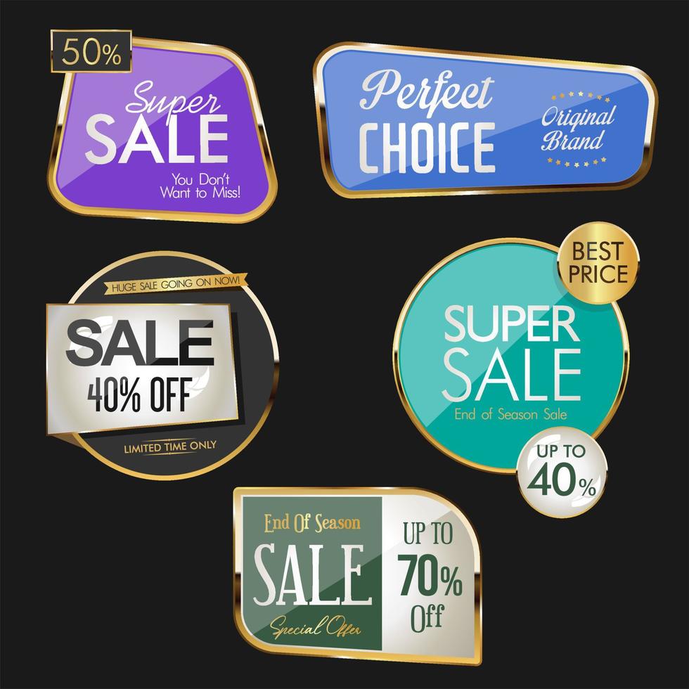 Collection of golden sale badge and labels vector