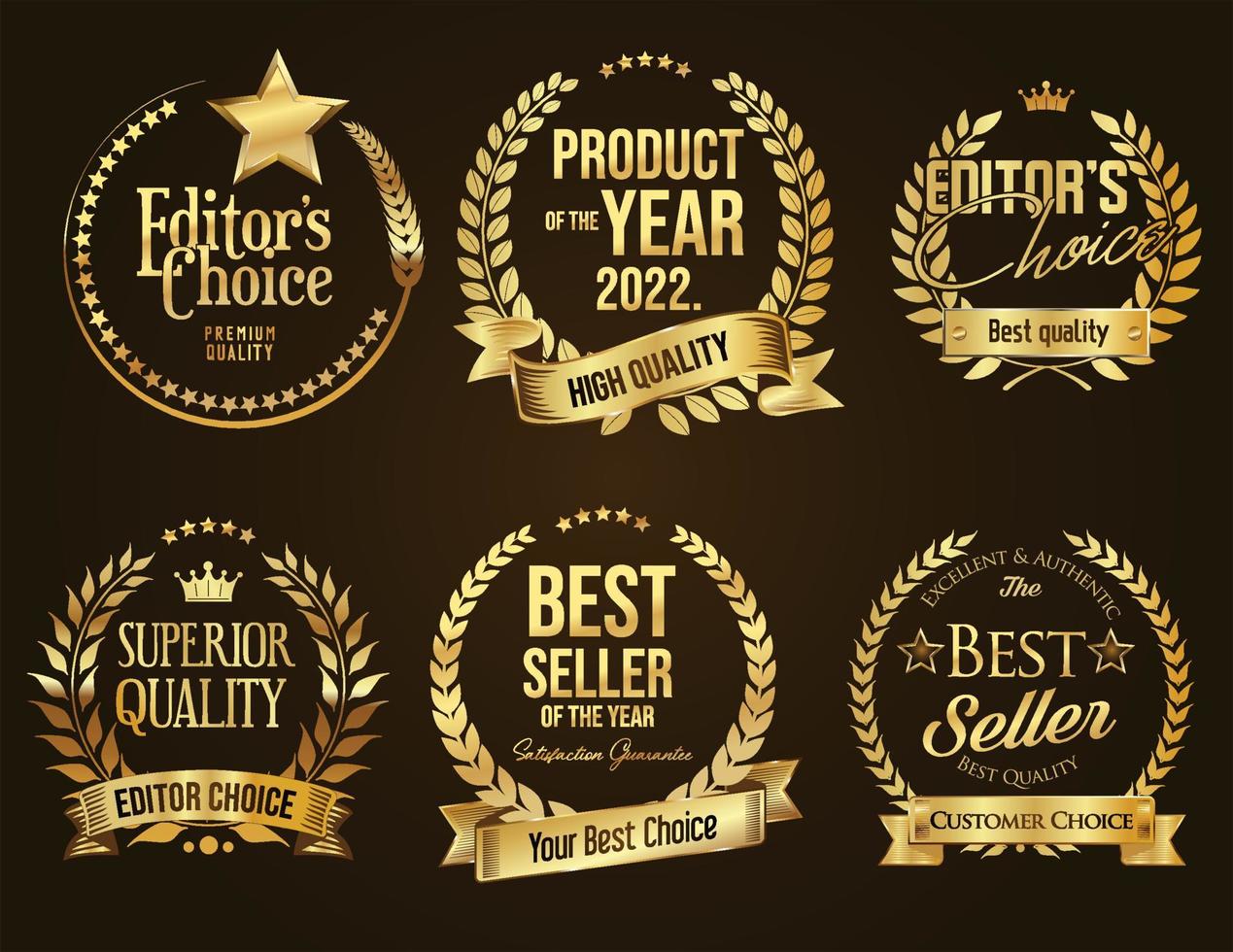 Golden badges collection of best seller and high quality products vector