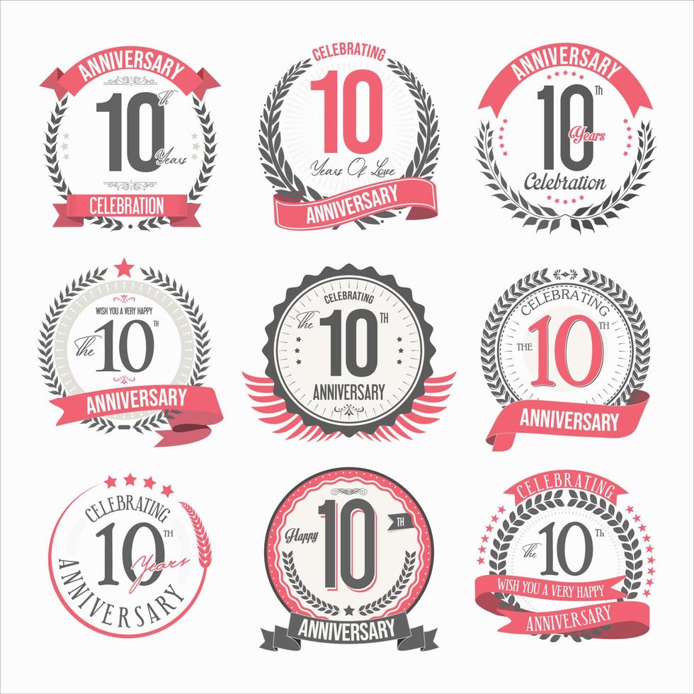 Collection of anniversary badges and labels retro design vector