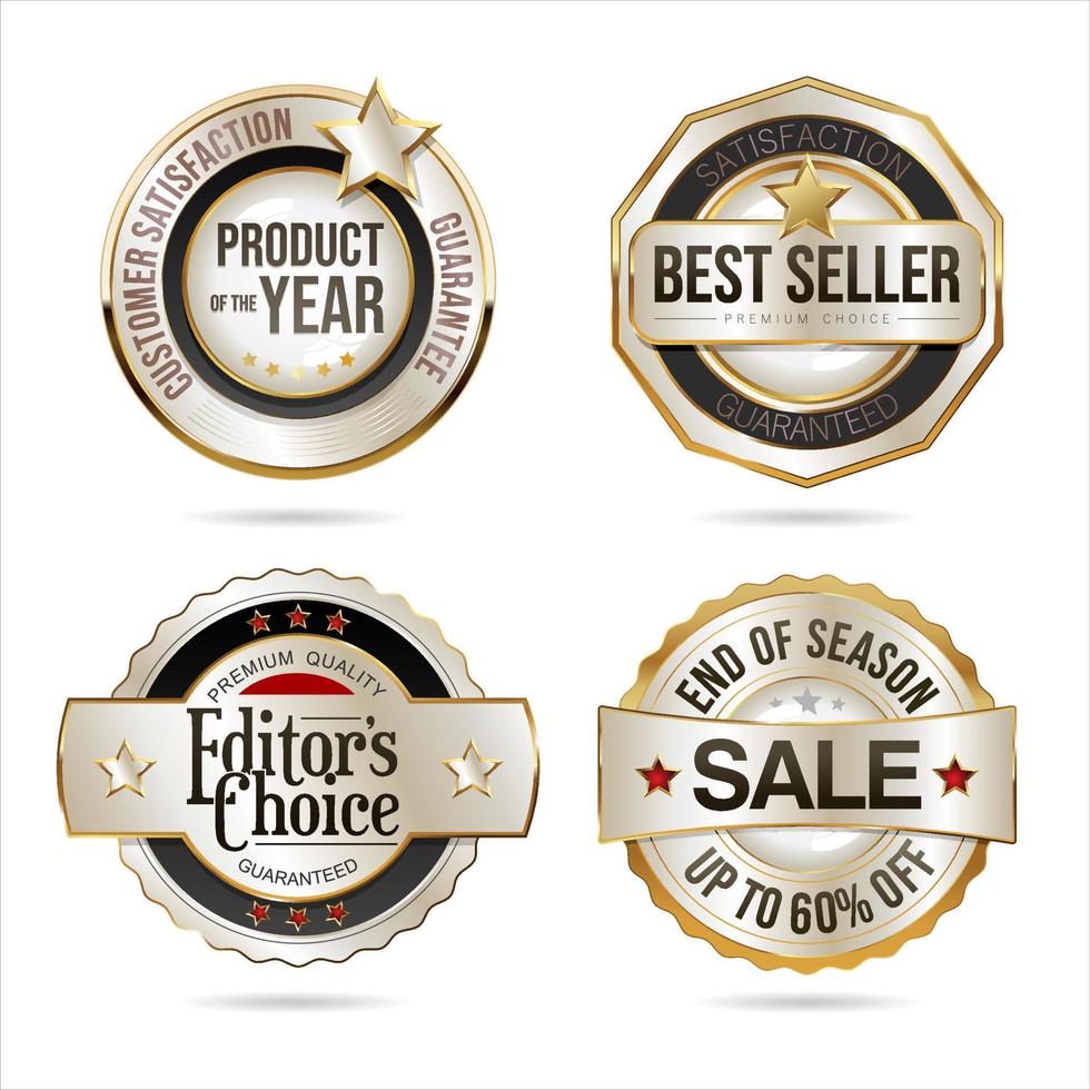 Collection of silver and gold badges on white background vector