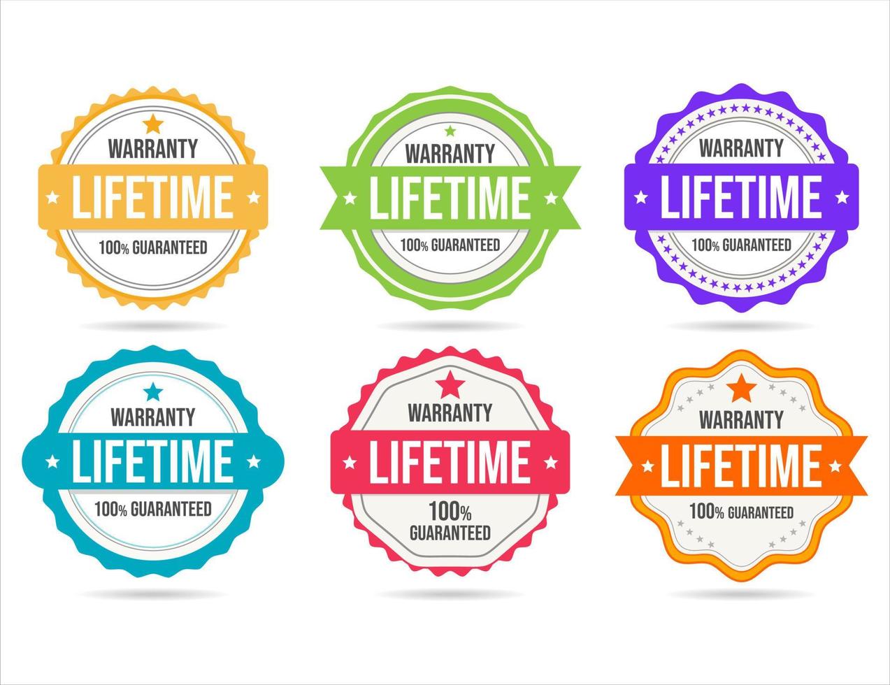 Collection of colorful badge warranty guaranteed vector