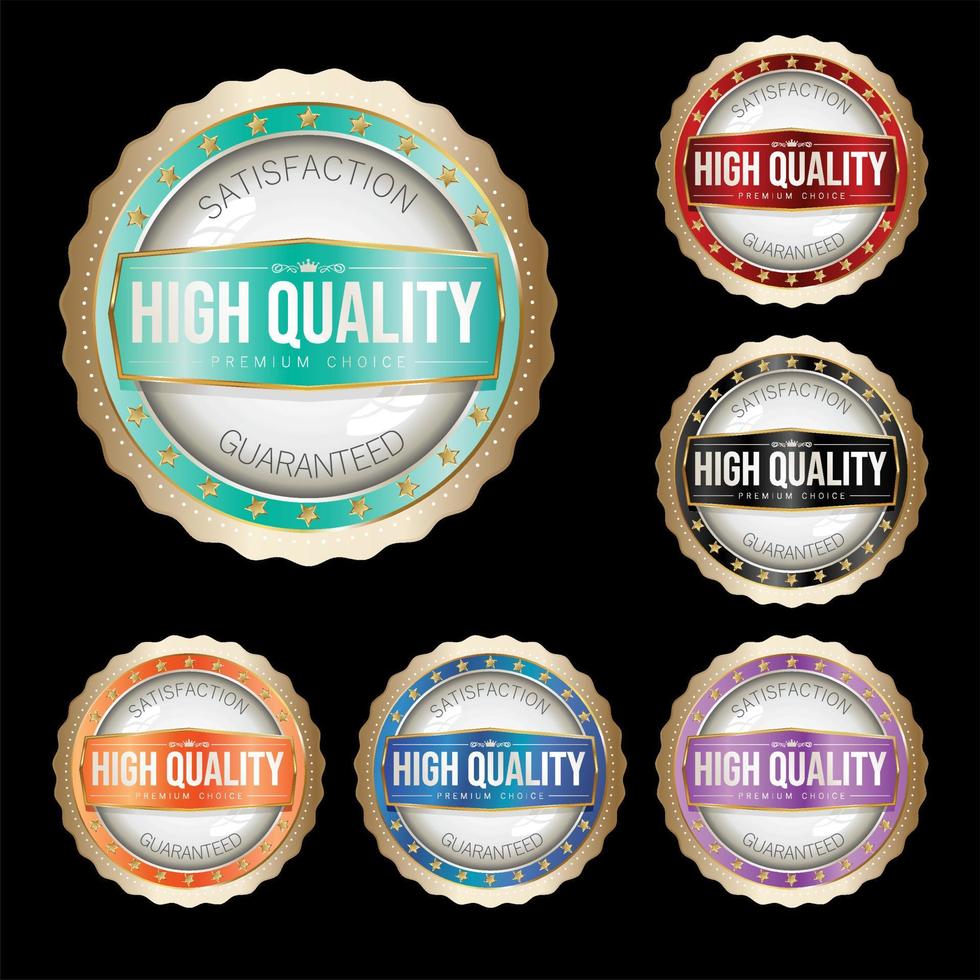 Collection of hundred percent satisfaction guarantee highly recommended multicolor badges vector