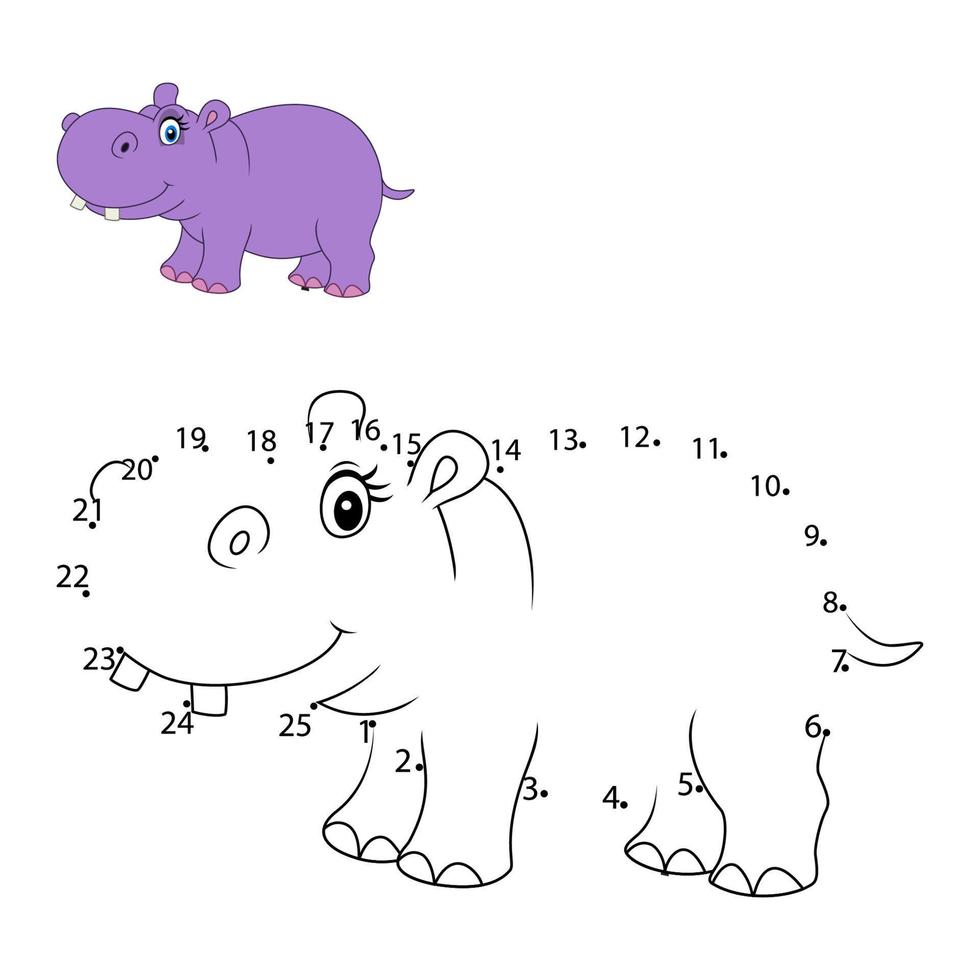 Connect the number to draw the hippo educational game for children vector
