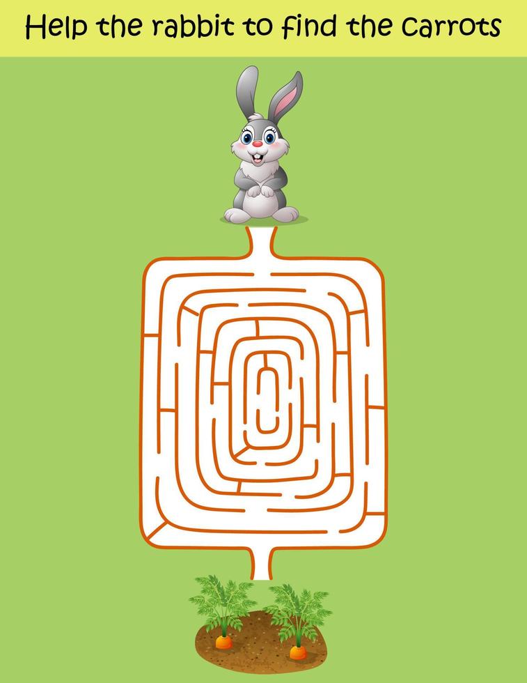 Maze game, help the rabbit to find the carrot vector