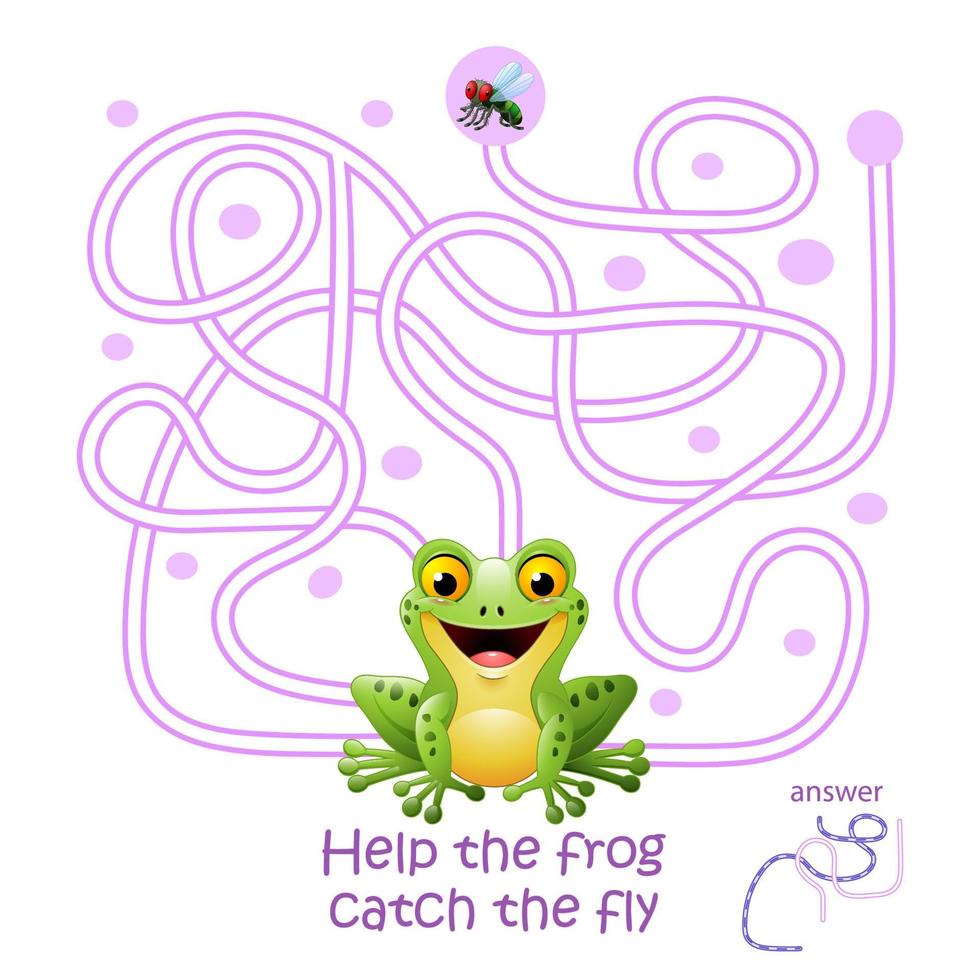 Card with maze game, help the frog catch the fly vector