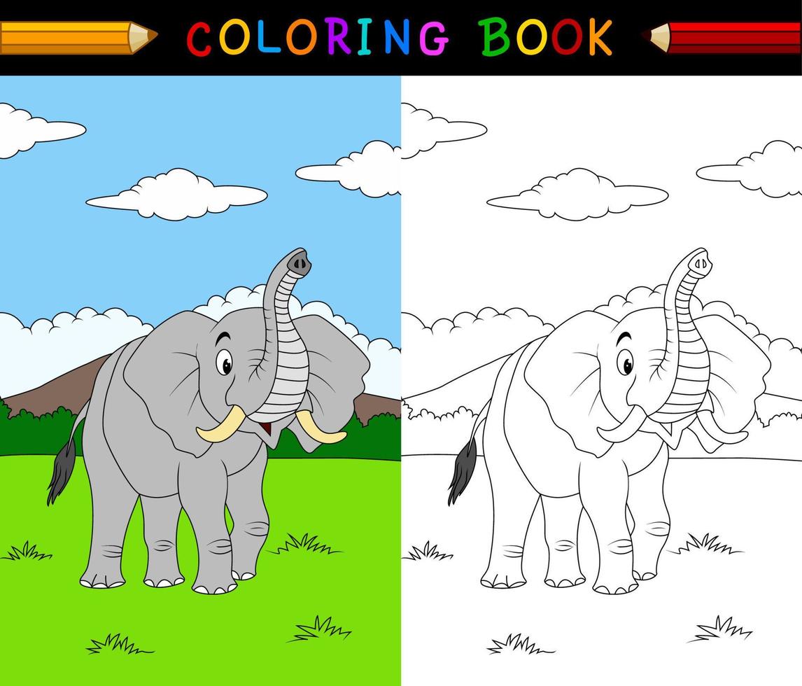libro para colorear de elefante de dibujos animados vector