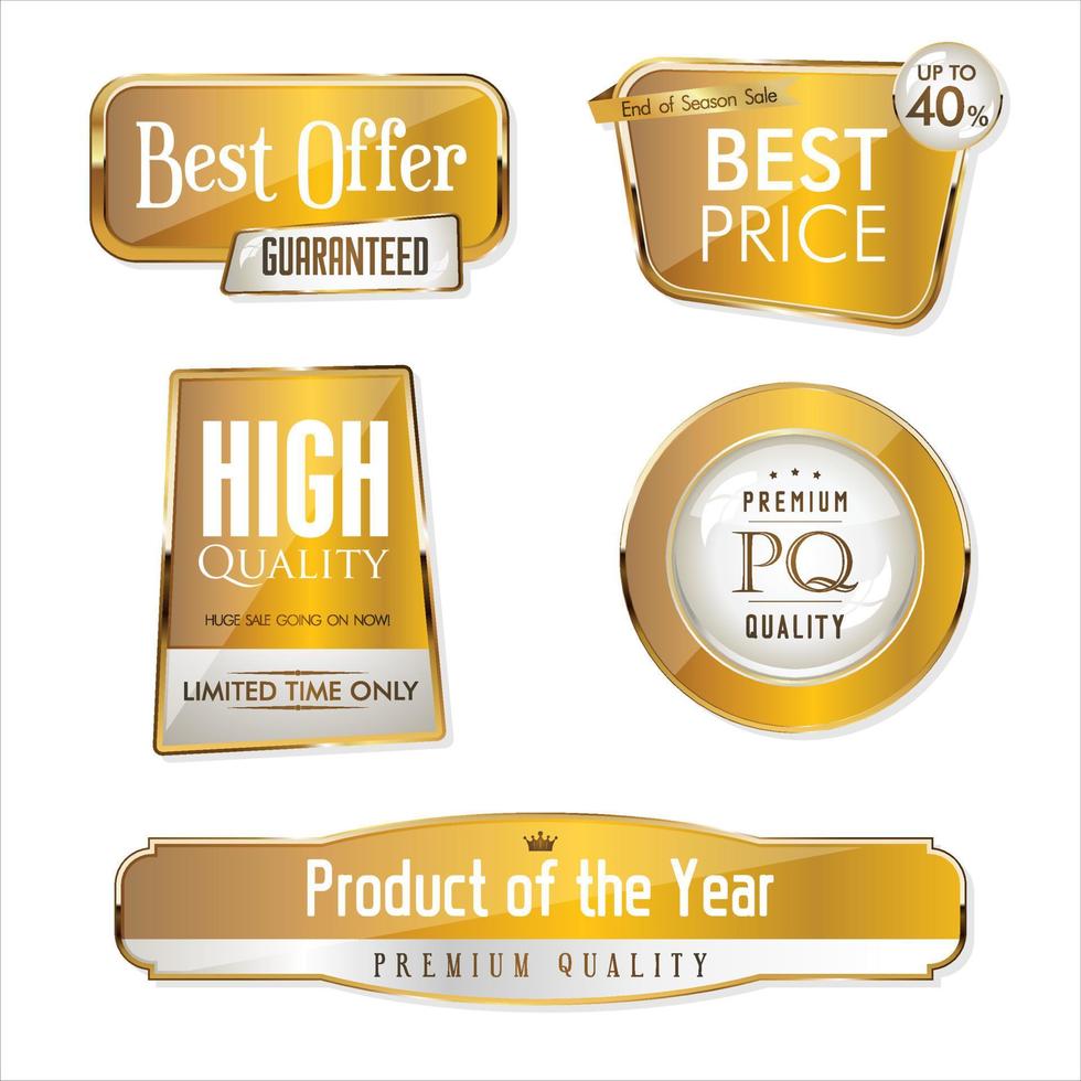 Collection of gold and white sale and premium quality badge and labels vector