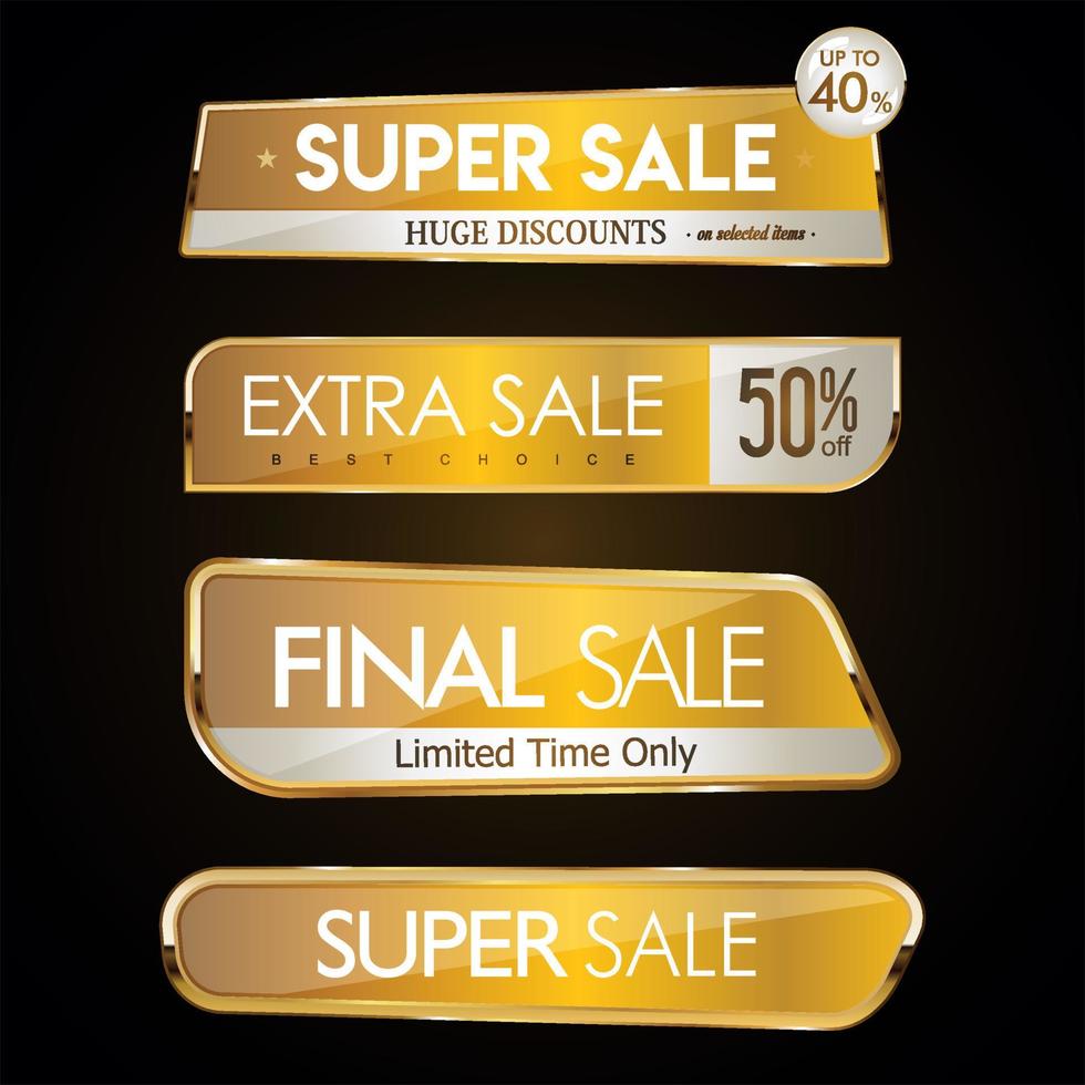 Collection of gold and white sale and premium quality badge and labels vector