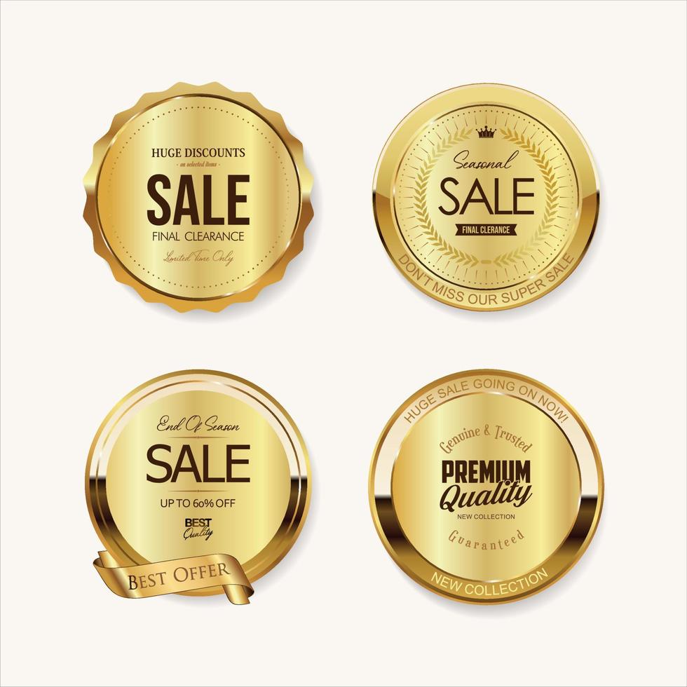 colección de insignias y etiquetas doradas estilo retro super venta vector