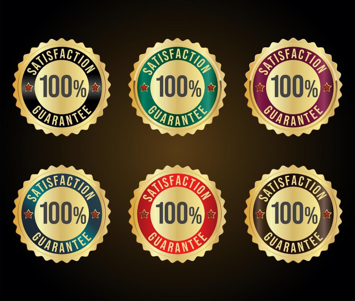 Collection of hundred percent satisfaction guarantee golden badges 01.eps vector