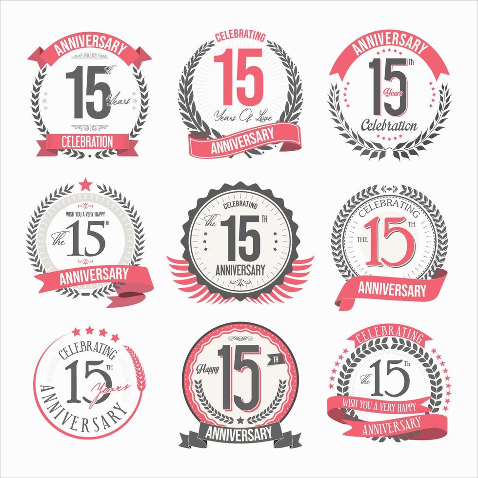 Collection of anniversary badges and labels retro design vector