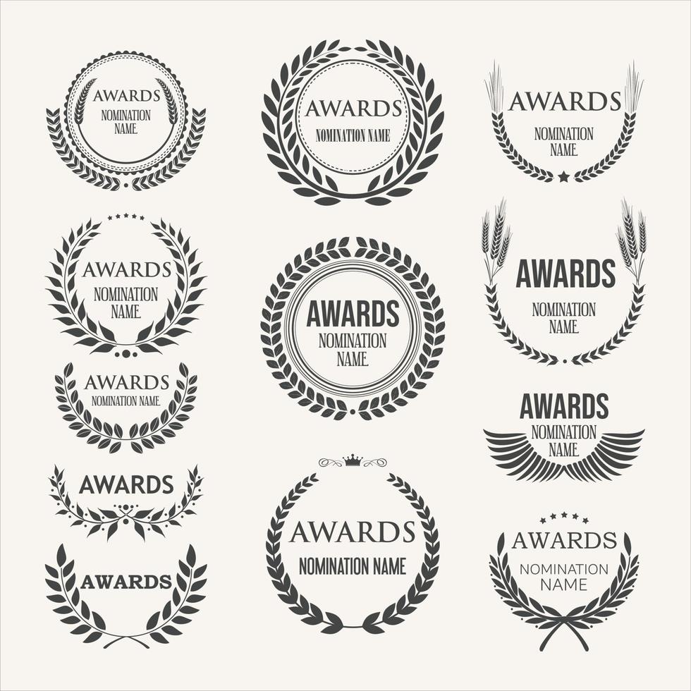 Collection of black laurel wreaths award nominations vector